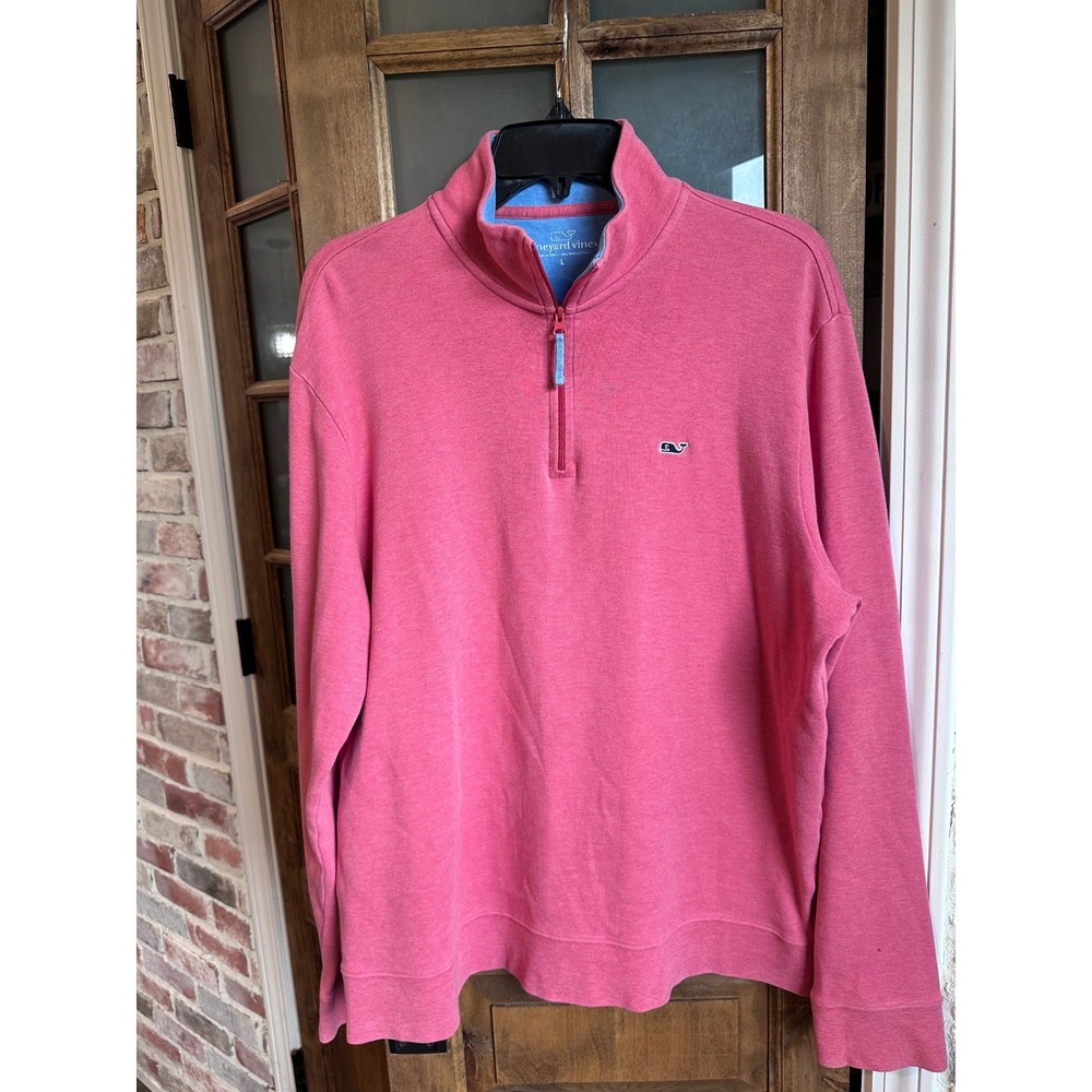 Vineyard Vines Quarter Zip Mens Large Pink 100% Pima Cotton Pullover Sweater